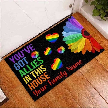 Pride Doormat For Ally, Ally Gifts Lgbt You'Ve Got Allies In This House Custom Name Doormat LO1327