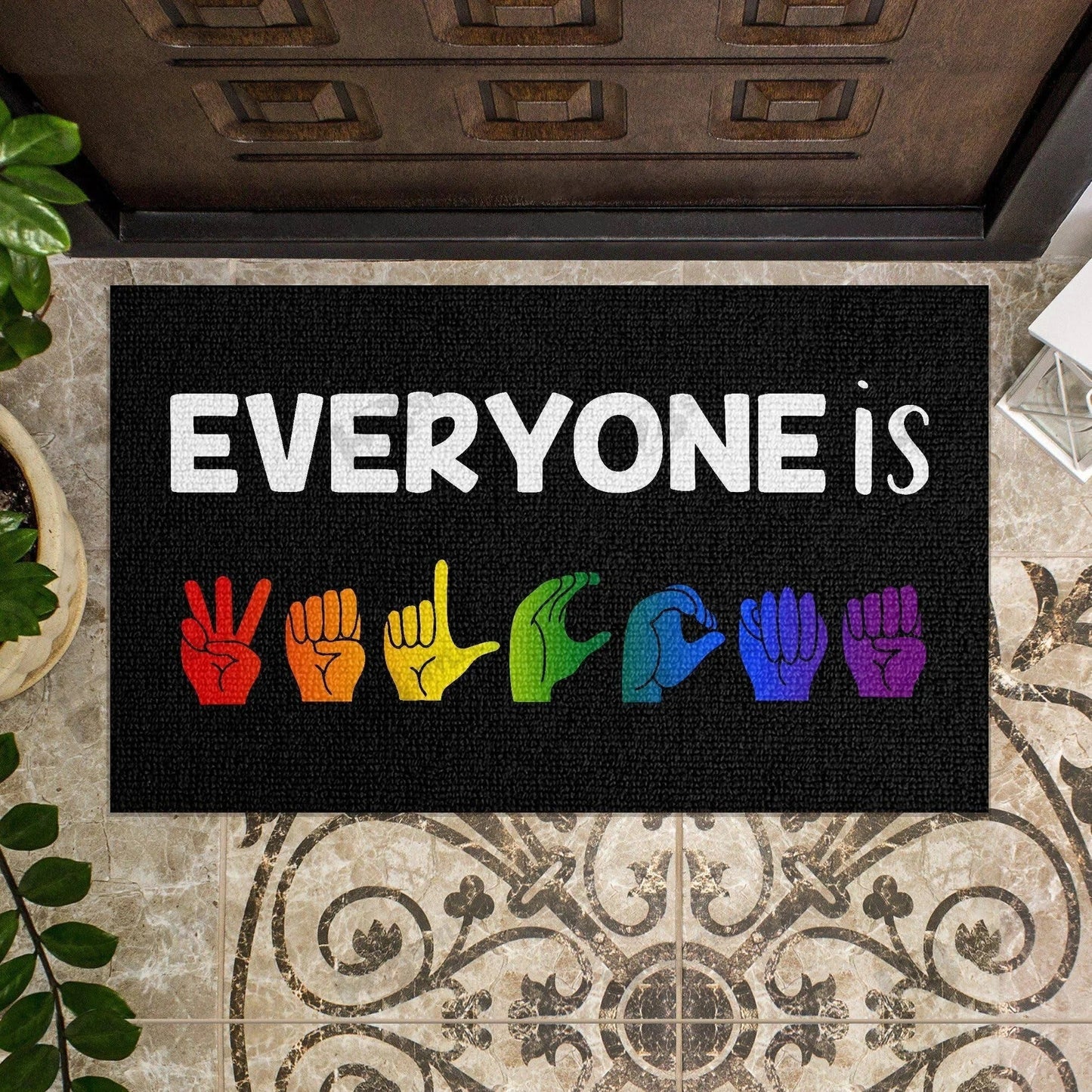 Pride Door Mat, Pride Mat, Pride Everyone Is Welcome Lgbt Doormat, Gift For Lgbt Pride Month LO1230