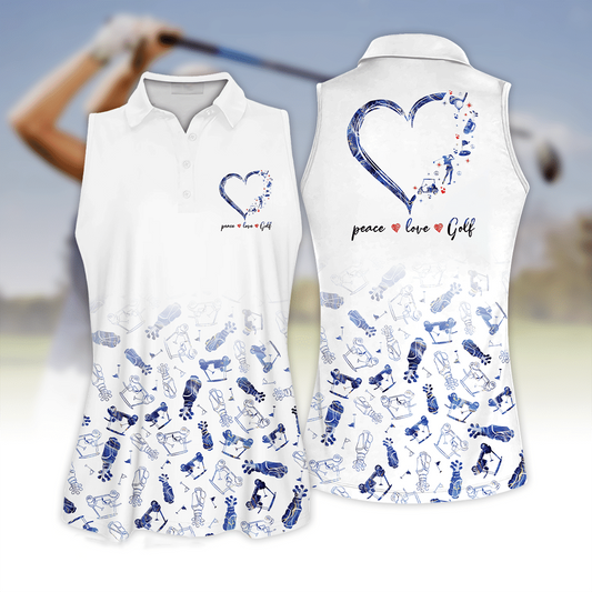 Peace Love Golf Heart Shirt, Golf Seamless Marble Pattern Sleeveless Polo Shirt SO0896