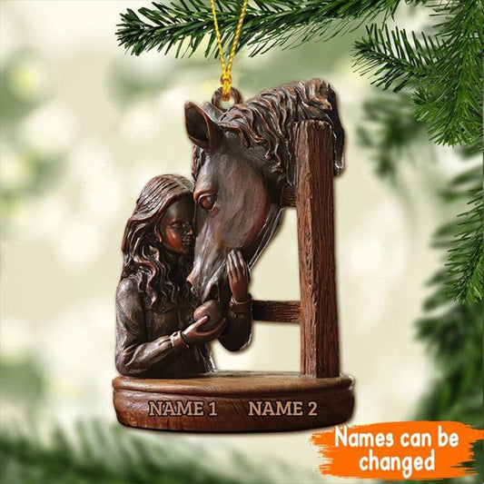 Personalized Girl With Horse Ornament Horse Lover Christmas Gifts For Her, 2D Flat Ornament SO1188