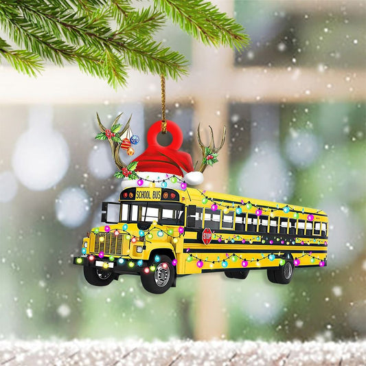 School Bus Christmas Ornament Hangers Xmas Ornaments Cute Christmas Decor, 2D Flat Ornament OO1659