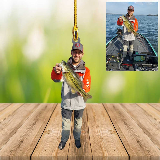 Custom Photo Fishing Ornament, Acrylic Ornament for Fishing Lovers, Gift for Father, 2D Flat Ornament SO0963