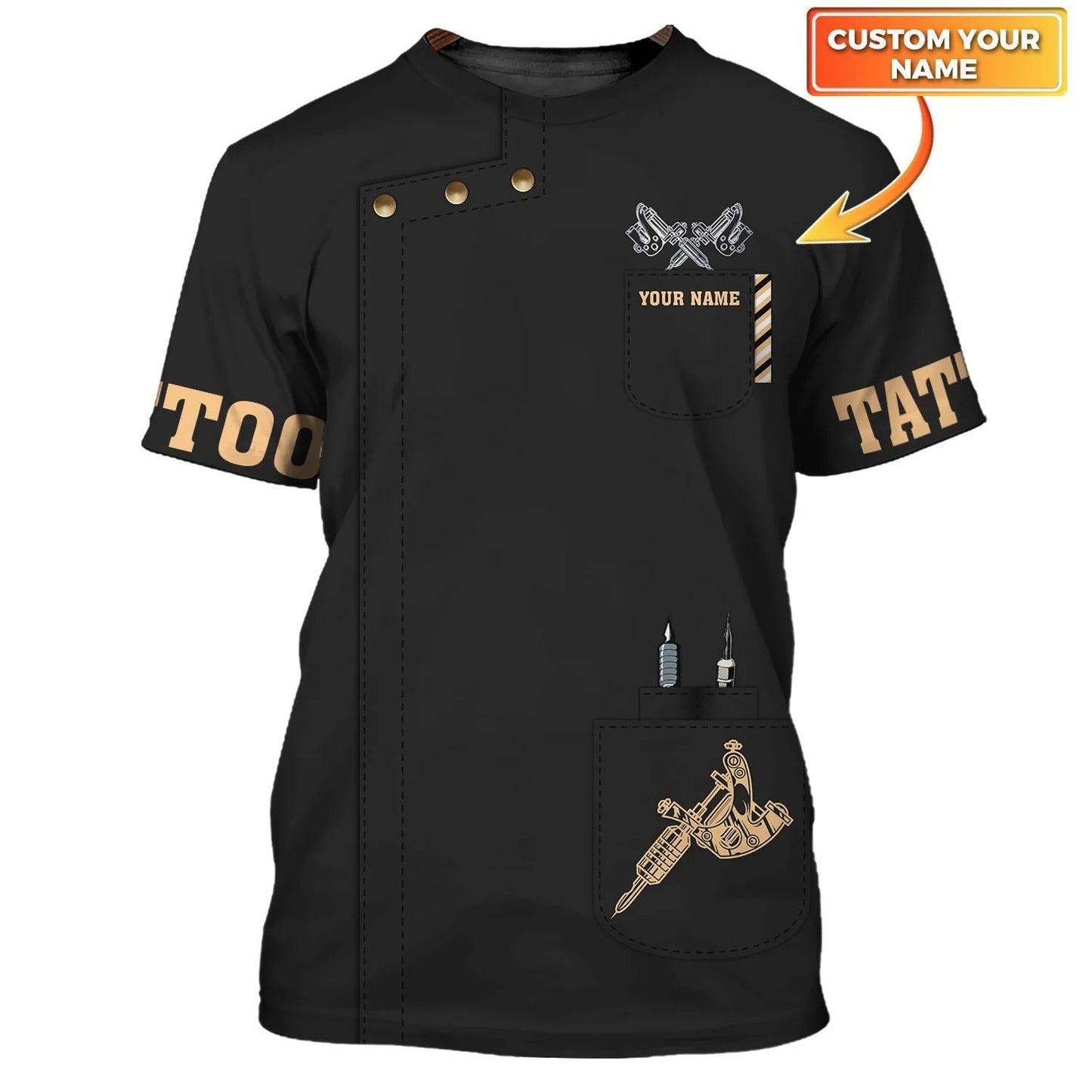 Tattoo Machine Personalized 3D TShirt Classic Black Tattoo Uniform, Tattoo Studio Shirt TO2715