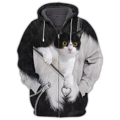 Cat Lover Shirts Cat Tuxedo 3D Full Print Shirts Cats Shirts, Cat Hoodie Zip Up TO2791