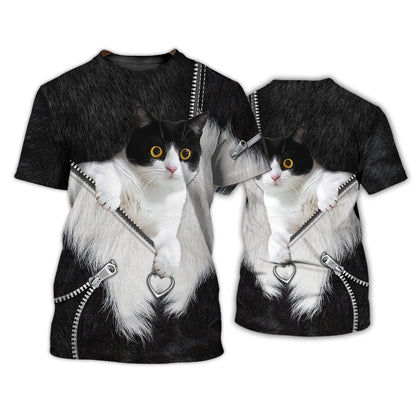 Cat Lover Shirts Cat Tuxedo 3D Full Print Shirts Cats Shirts, Cat Hoodie Zip Up TO2791