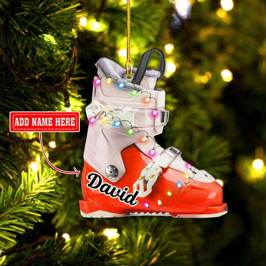 Personalized Multi Color Skiing Boot Christmas Acrylic Ornaments, 2D Flat Ornament for Snowboarding Lover SO1197