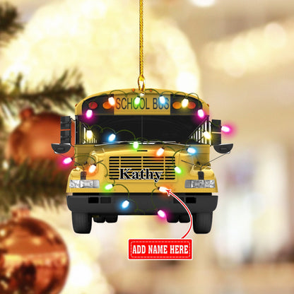 Personalized School Bus Light Christmas Shaped Acrylic Ornaments, Gift for Men, Driver Bus Gift OO1658