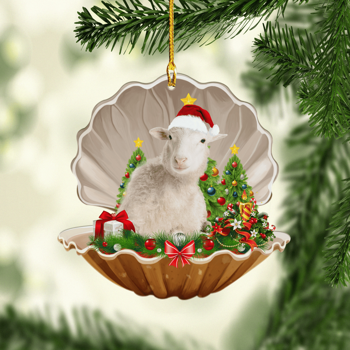 Sheep Pearl In Christmas Acrylic Shaped Ornaments, Gift for Farmer OO1674