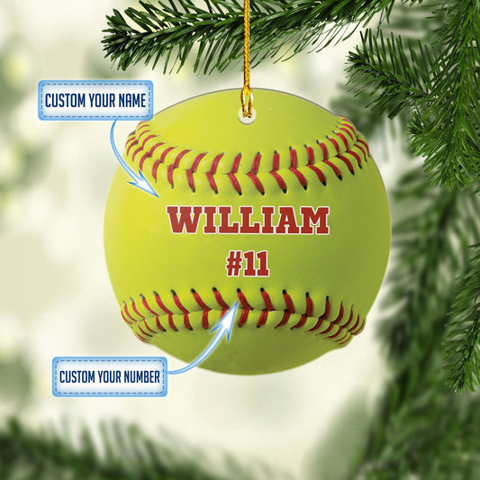 Personalized Name Number Softball Ball Christmas Ornaments, Gift for Softball Player OO1755