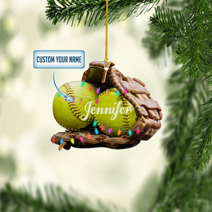 Personalized Name Softball Gloves Acrylic Shaped Ornaments, Christmas Ornament for Softball Player OO1754