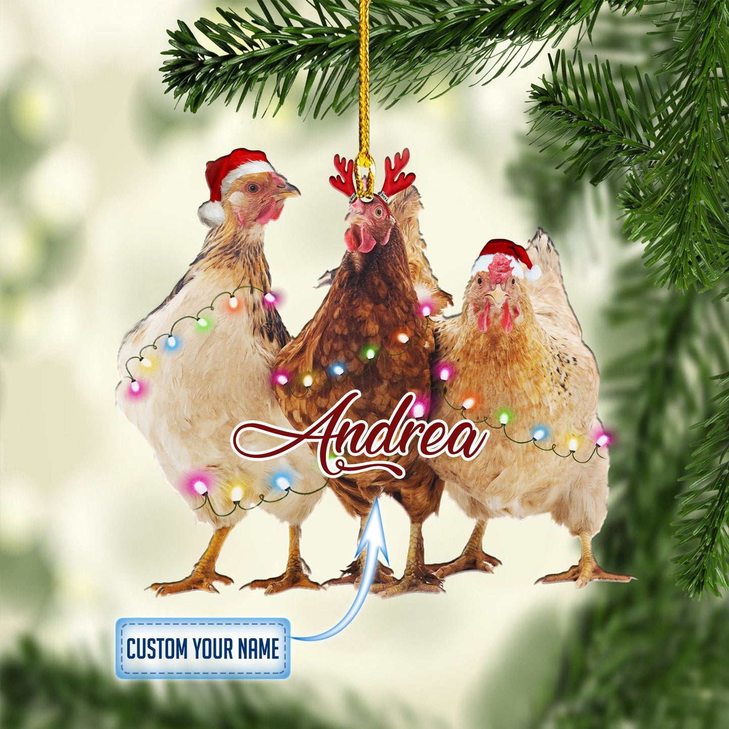 Personalized Chicken Merry Christmas Ornaments, Best Gift for Chicken Lovers, Farm Gift Christmas Ornament OO1682