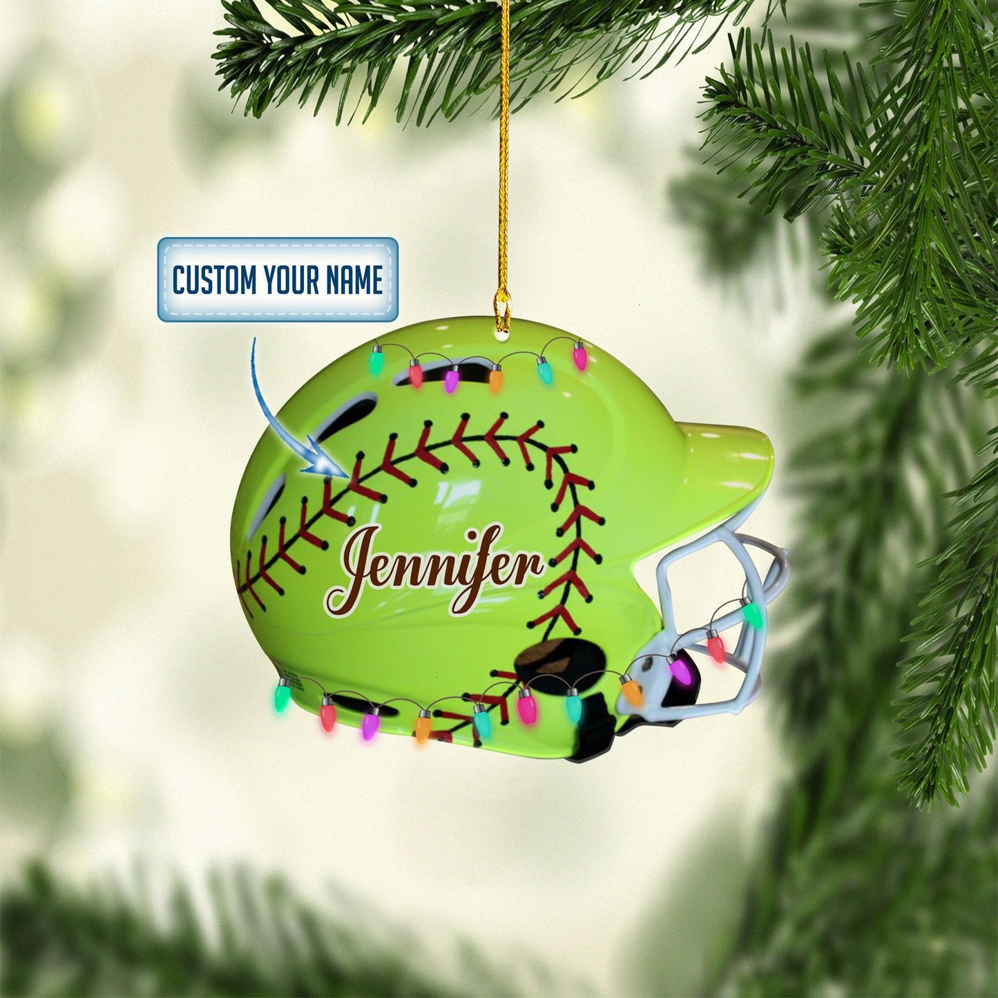 Personalized Softball Helmet Christmas Ornaments, 2D Flat Ornament, Idea Gift for Son Fan Softball Lover SO0964