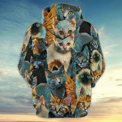 Multiple Cats 3D All Over Print Shirt For Cat Lovers Hoodie T Shirt, Cat Print Apparel TO2793