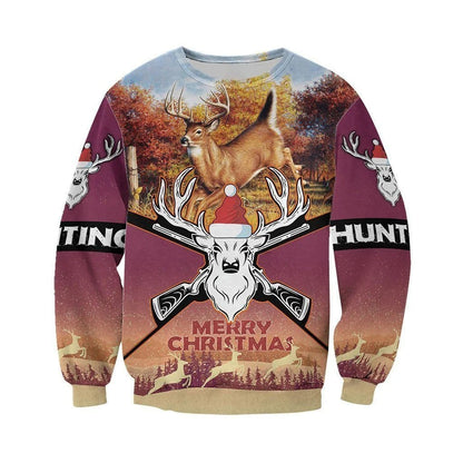 Merry Christmas Deer Hunting Hoodie 3D All Over Print Xmas Hunter Tshirt Christmas Gift For Deer Hunter TO2790