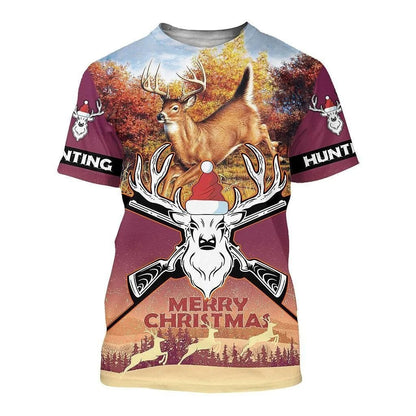 Merry Christmas Deer Hunting Hoodie 3D All Over Print Xmas Hunter Tshirt Christmas Gift For Deer Hunter TO2790