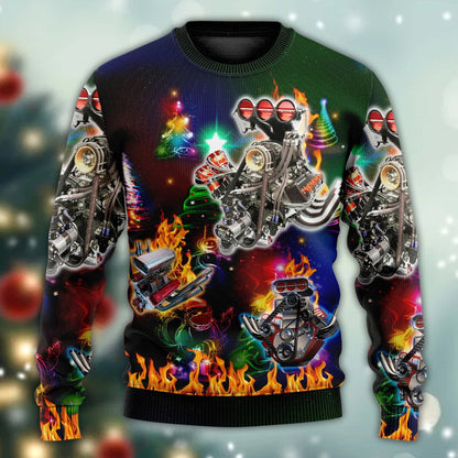 Hot Rod Christmas Tree Fire, Ugly Christmas Sweaters 3D Shirt SO0943