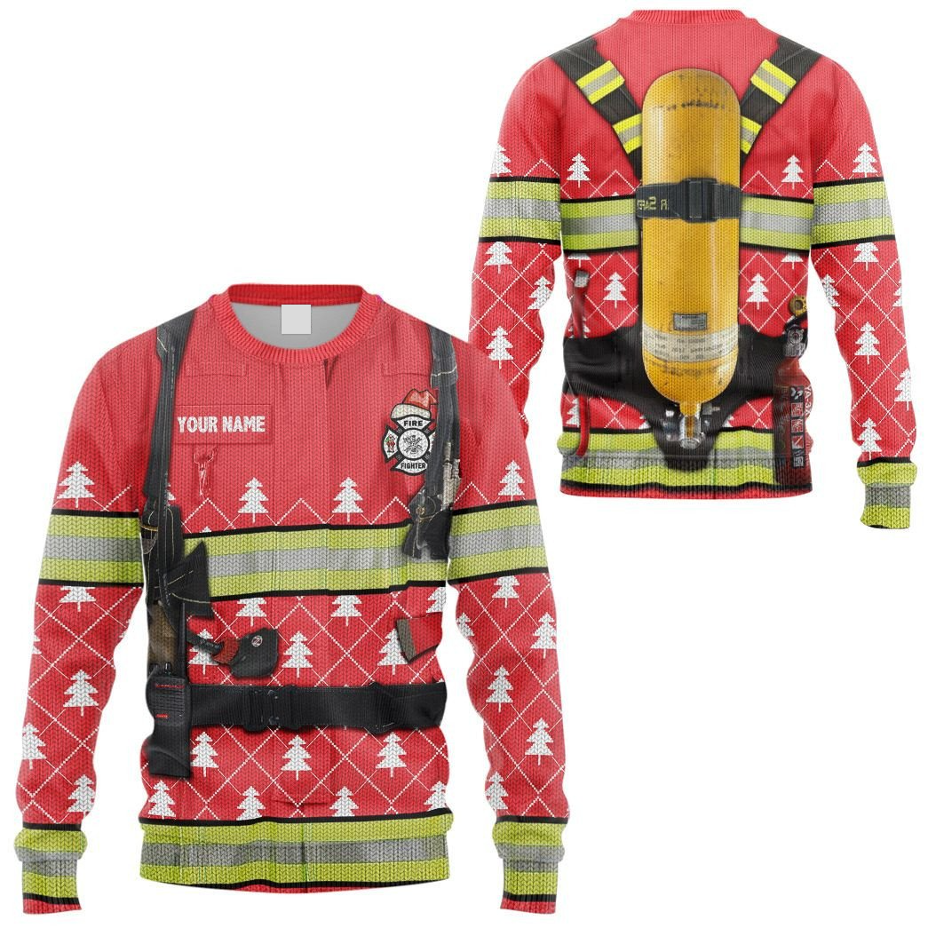 Personalized Custom Name 3D Firefighter Christmas Ugly Sweater, Gift for Firefighter SO0570