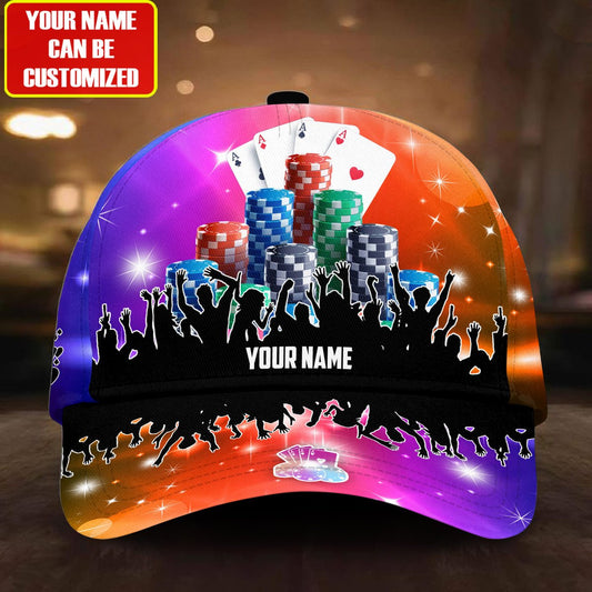 Personalized Name Poker Color Classic Cap, Casino Poker Hat, Idea Gift for Poker Player CO0182