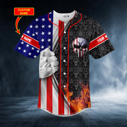 Patriotism U.S Flag Punisher Skull Custom Name Baseball Jersey SO0107