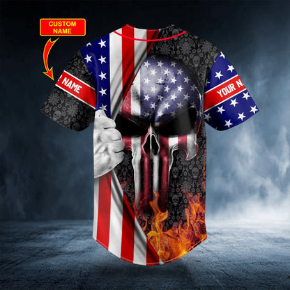 Patriotism U.S Flag Punisher Skull Custom Name Baseball Jersey SO0107