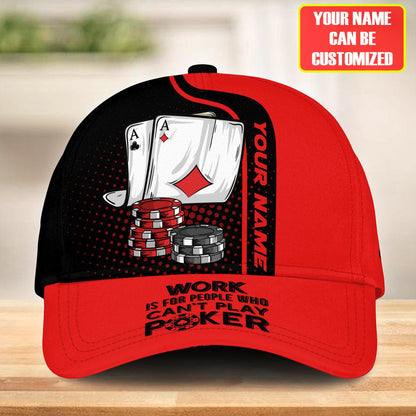 Personalized Name Poker Work and Folded Classic Cap, Red Poker Cap for Men Women CO0189