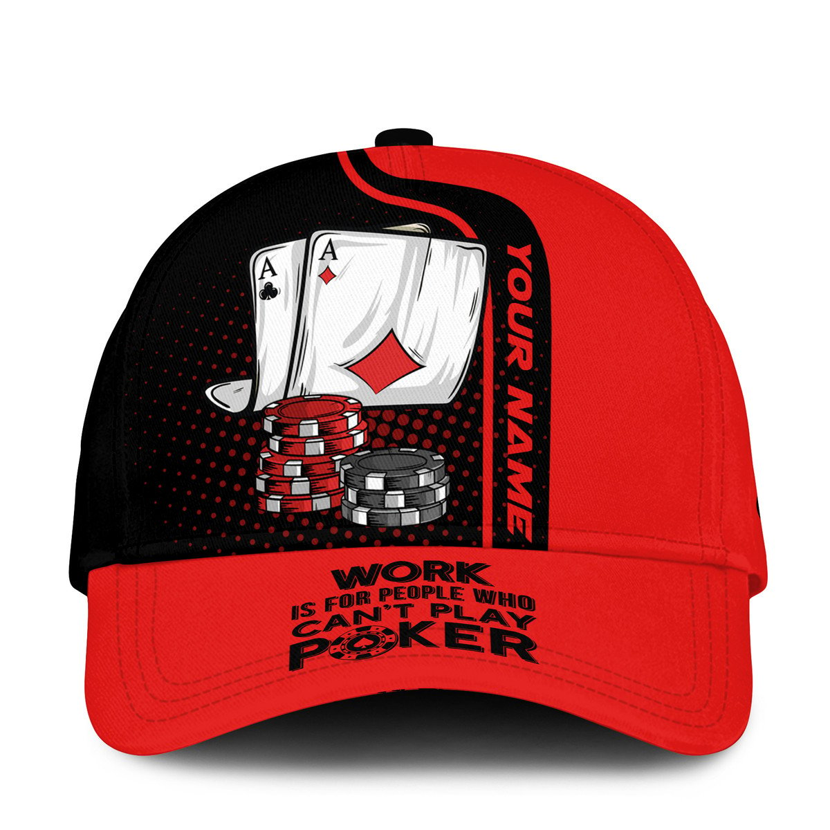 Personalized Name Poker Work and Folded Classic Cap, Red Poker Cap for Men Women CO0189