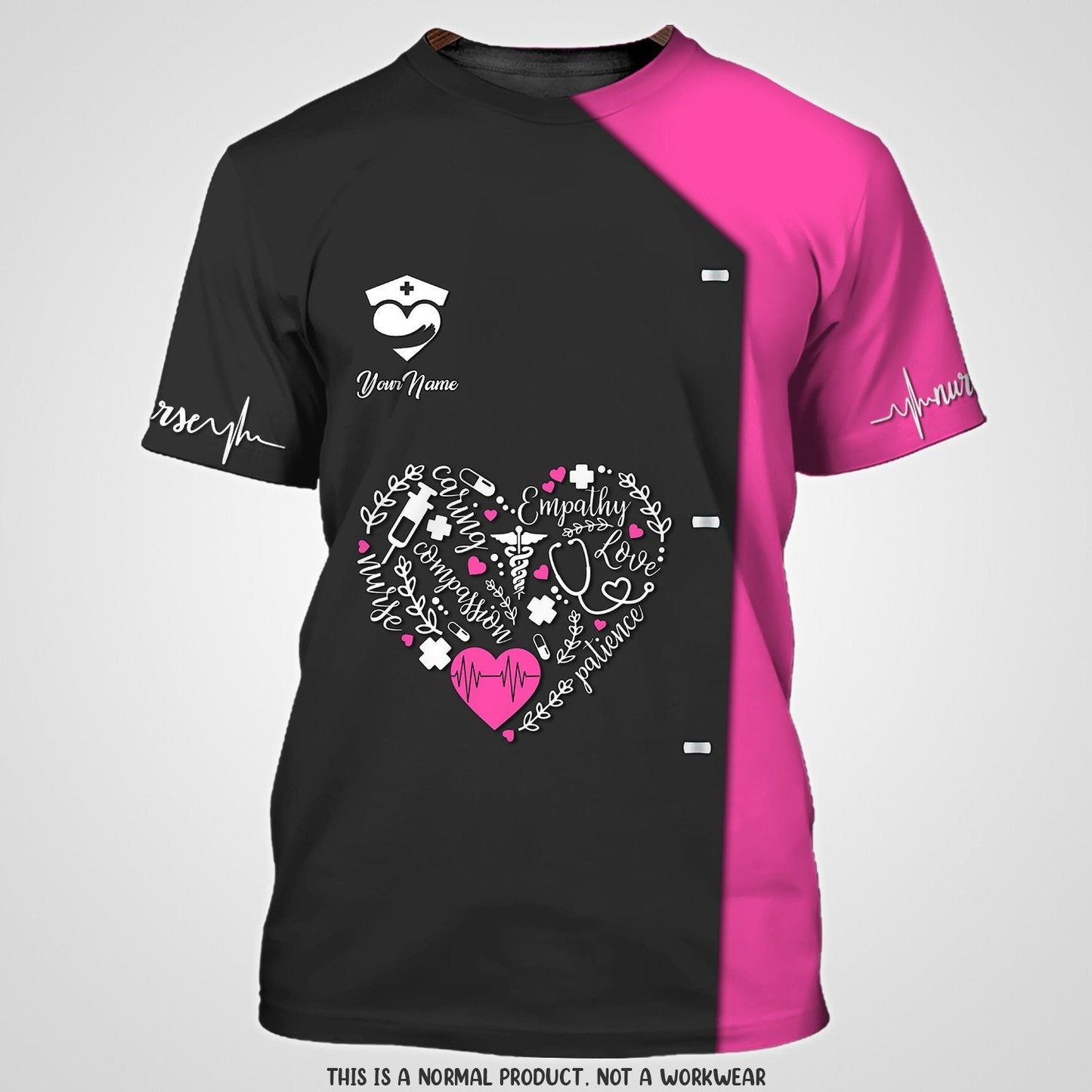 Nurse Heart 3D All Over Print Shirt Custom Medical Tee Shirt Black Pink, Nurse Uniform Shirt TO3325