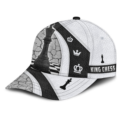 Personalized Name Leather Black and White King Chess Classic Cap, Gift for Men Love Chess CO0191