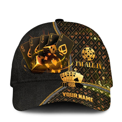 Personalized Name Leather Poker Classic Cap, Funny Cap I'm All In Poker, Cap Hat for Men Love Poker CO0197