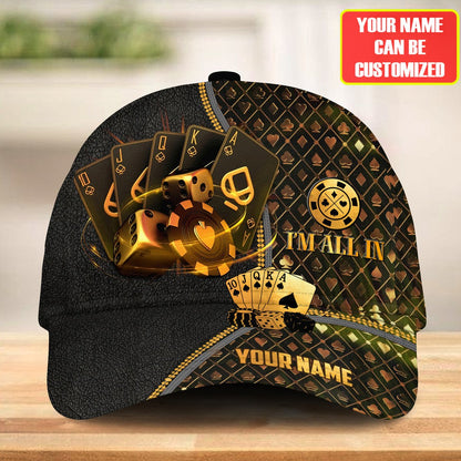 Personalized Name Leather Poker Classic Cap, Funny Cap I'm All In Poker, Cap Hat for Men Love Poker CO0197