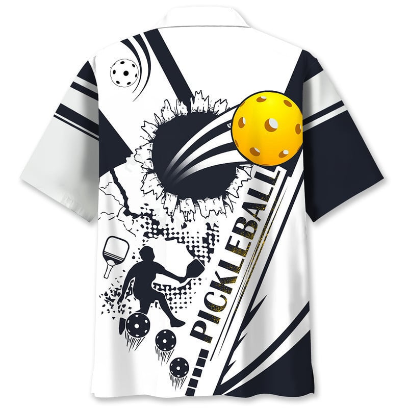 Pickleball White Black Hawaiian Shirt, Short Sleeve Summer Vacation Beach Shirts for Pickleball Lovers HO5552