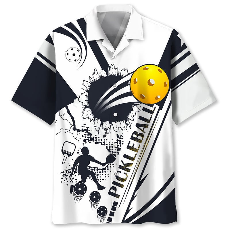 Pickleball White Black Hawaiian Shirt, Short Sleeve Summer Vacation Beach Shirts for Pickleball Lovers HO5552