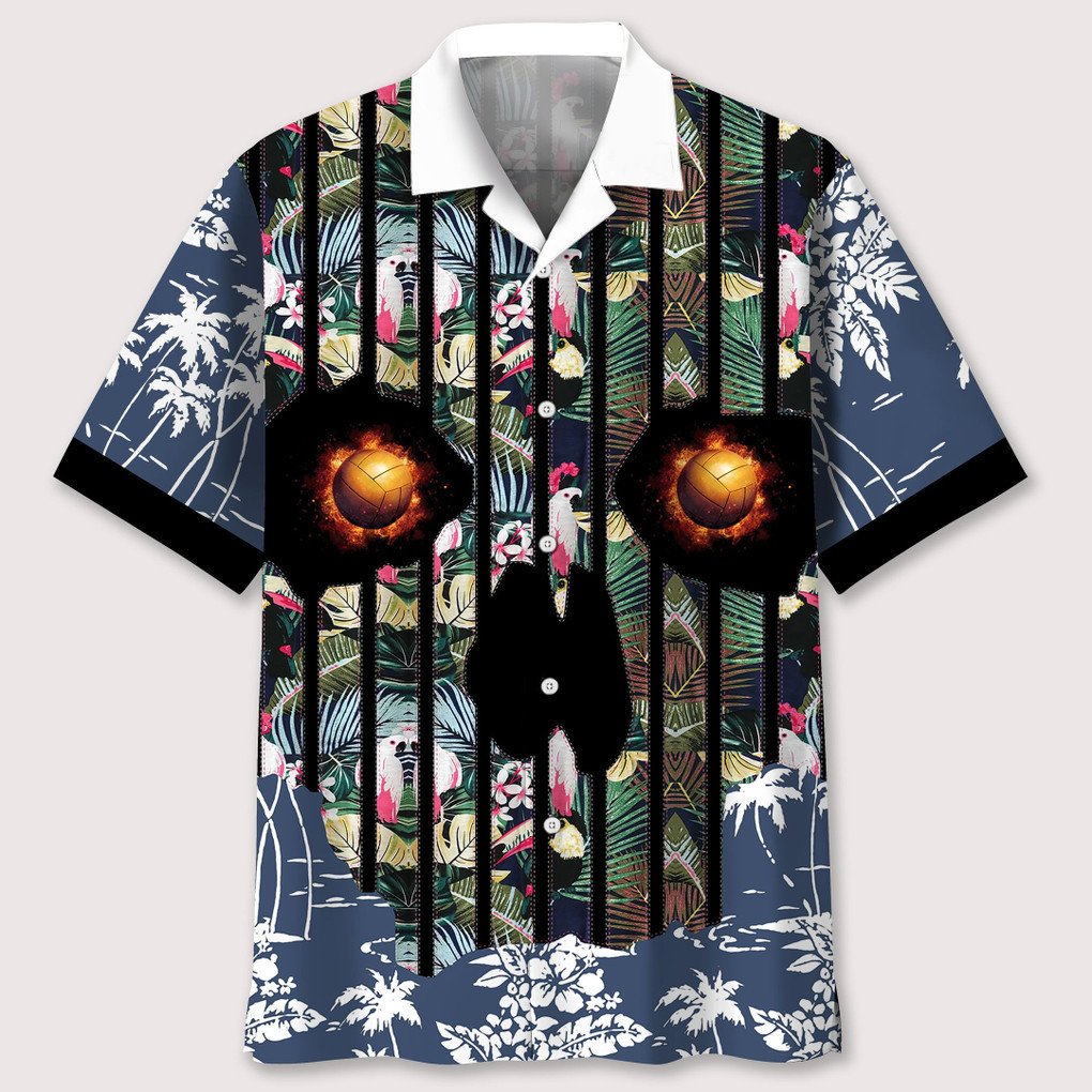 Volleyball Flower Skull Hawaiian Shirt, Idea Shirt for Volleyball Players, Skull Volleyball Shirt HO5557