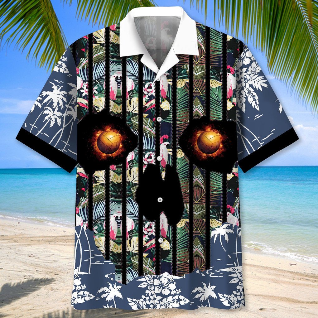 Volleyball Flower Skull Hawaiian Shirt, Idea Shirt for Volleyball Players, Skull Volleyball Shirt HO5557