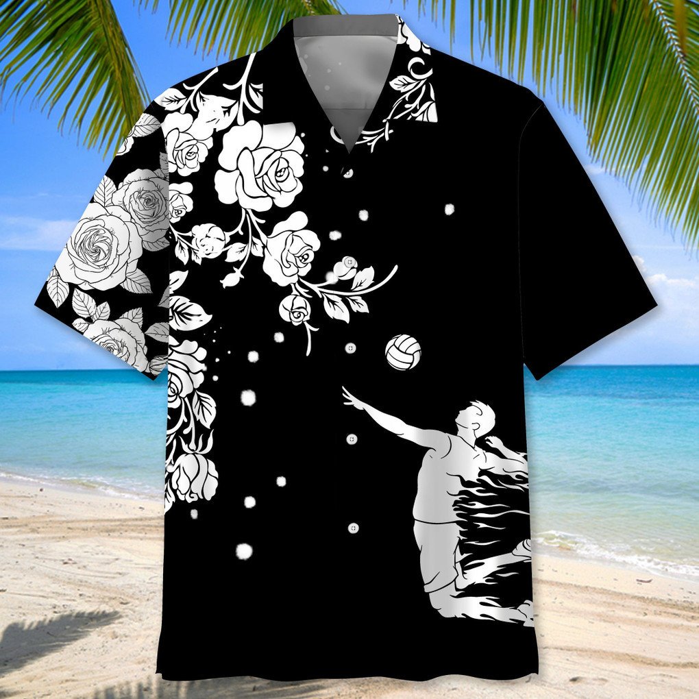 Volleyball Rose Black and White Hawaiian Shirt, Volleyball Hawaiian Shirt, Sport Shirt HO5553