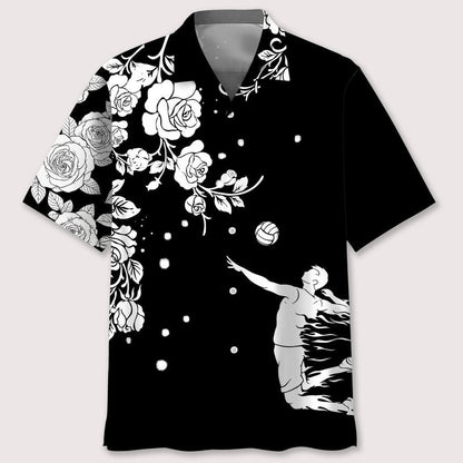 Volleyball Rose Black and White Hawaiian Shirt, Volleyball Hawaiian Shirt, Sport Shirt HO5553