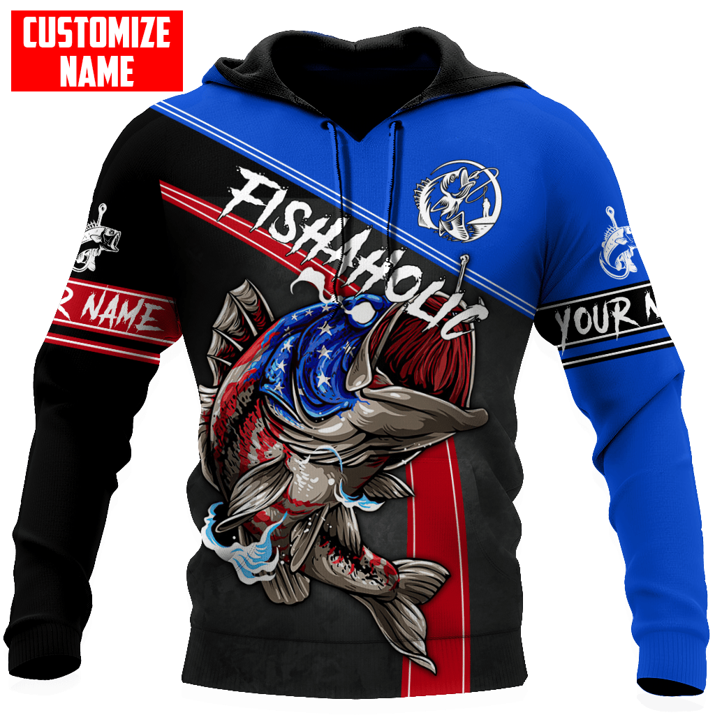 Personalized Bass Fishing Custom Name Vintage Us Fishaholic Hoodie, Fishing Hoodie for Man SO0441