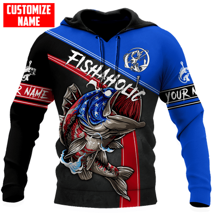 Personalized Bass Fishing Custom Name Vintage Us Fishaholic Hoodie, Fishing Hoodie for Man SO0441