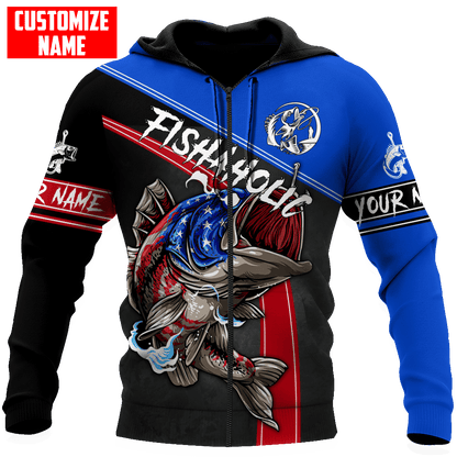 Personalized Bass Fishing Custom Name Vintage Us Fishaholic Hoodie, Fishing Hoodie for Man SO0441