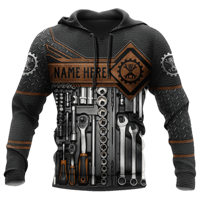 Personalized Name Tool Mechanic Pattern All Over Printed Hoodie Shirt, Perfect Shirt for Mechanical SO0461