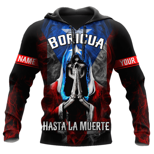 Personalized Name Peurto Rico Skull Boricua Hasta La Muerte Hoodie, Skull Hoodie Shirt SO0463