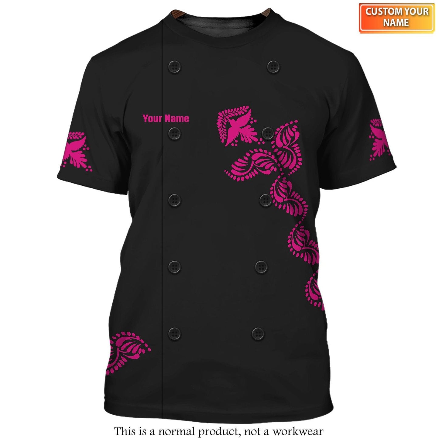 3D All Over Print Chef T-Shirt Floral Motifs Fashion Uniform T-shirt Color TO3370