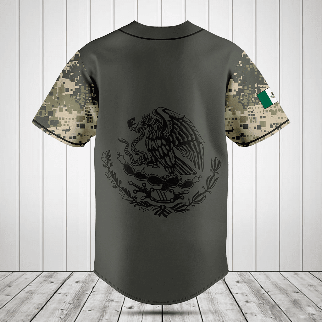 Customize Mexico Coat Of Arms Camo Gray Baseball Jersey Shirt SO0100