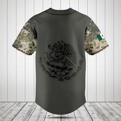 Customize Mexico Coat Of Arms Camo Gray Baseball Jersey Shirt SO0100