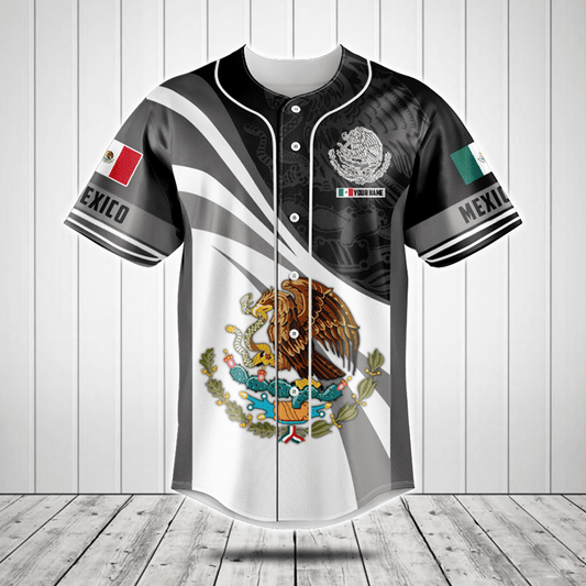 Customize Mexico Coat Of Arms Pattern Baseball Jersey Shirt SO0067