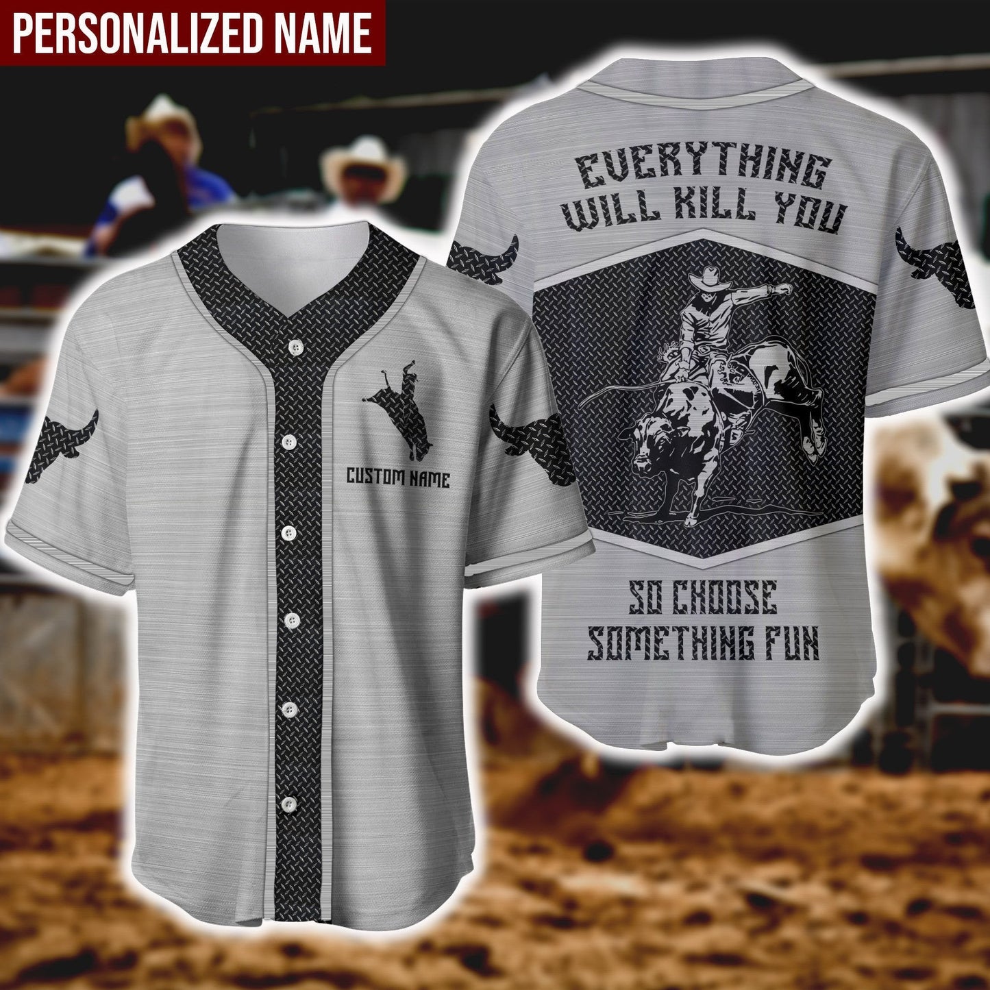 Bull Riding Cactus Personalized Baseball Jersey, Gift for Man Love Bull Riding Shirt SO0185