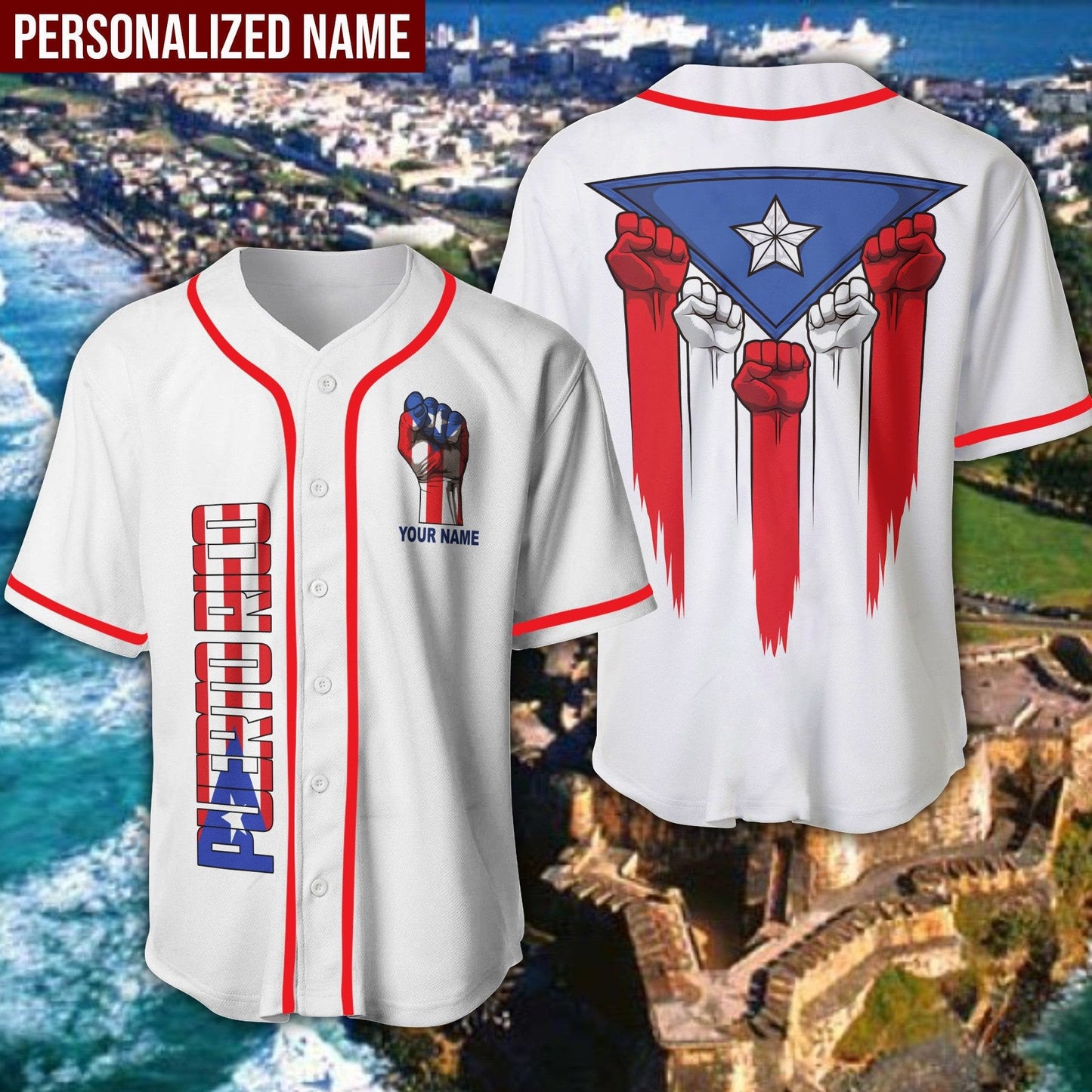 Puerto Rico Flag Personalized Baseball Jersey, Custom Name Puerto Rico Shirt for Man SO0012