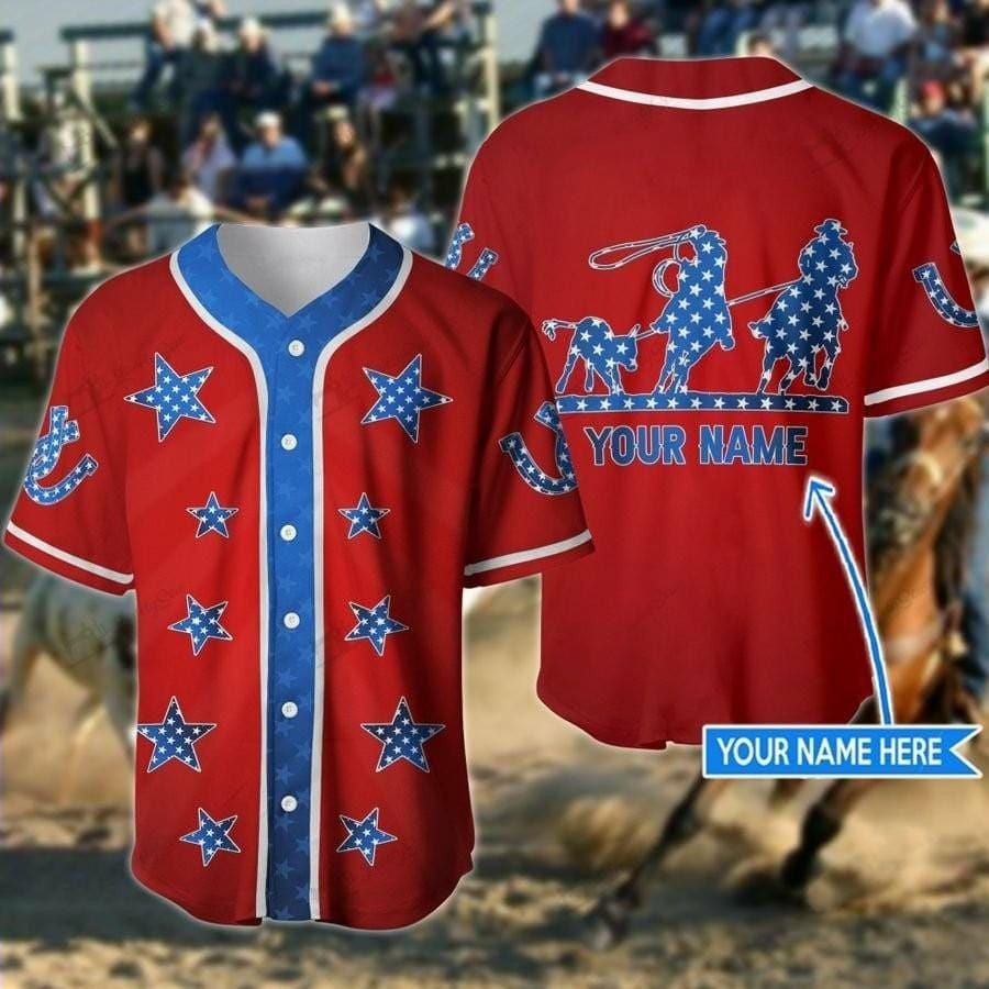 Team Roping Cactus Personalized Baseball Jersey, 3D Shirt for Roping Rodeo SO0188