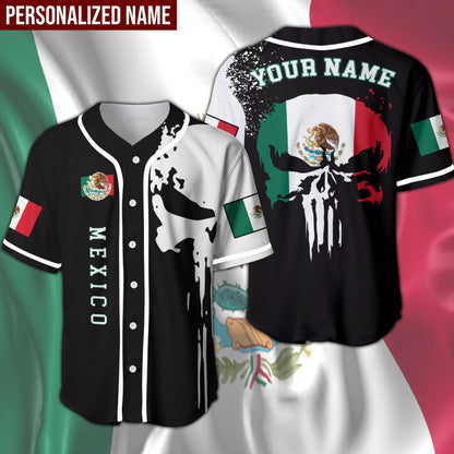 Mexico Skull Flag Personalized Baseball Jersey, Idea Gift for Mexican SO0064