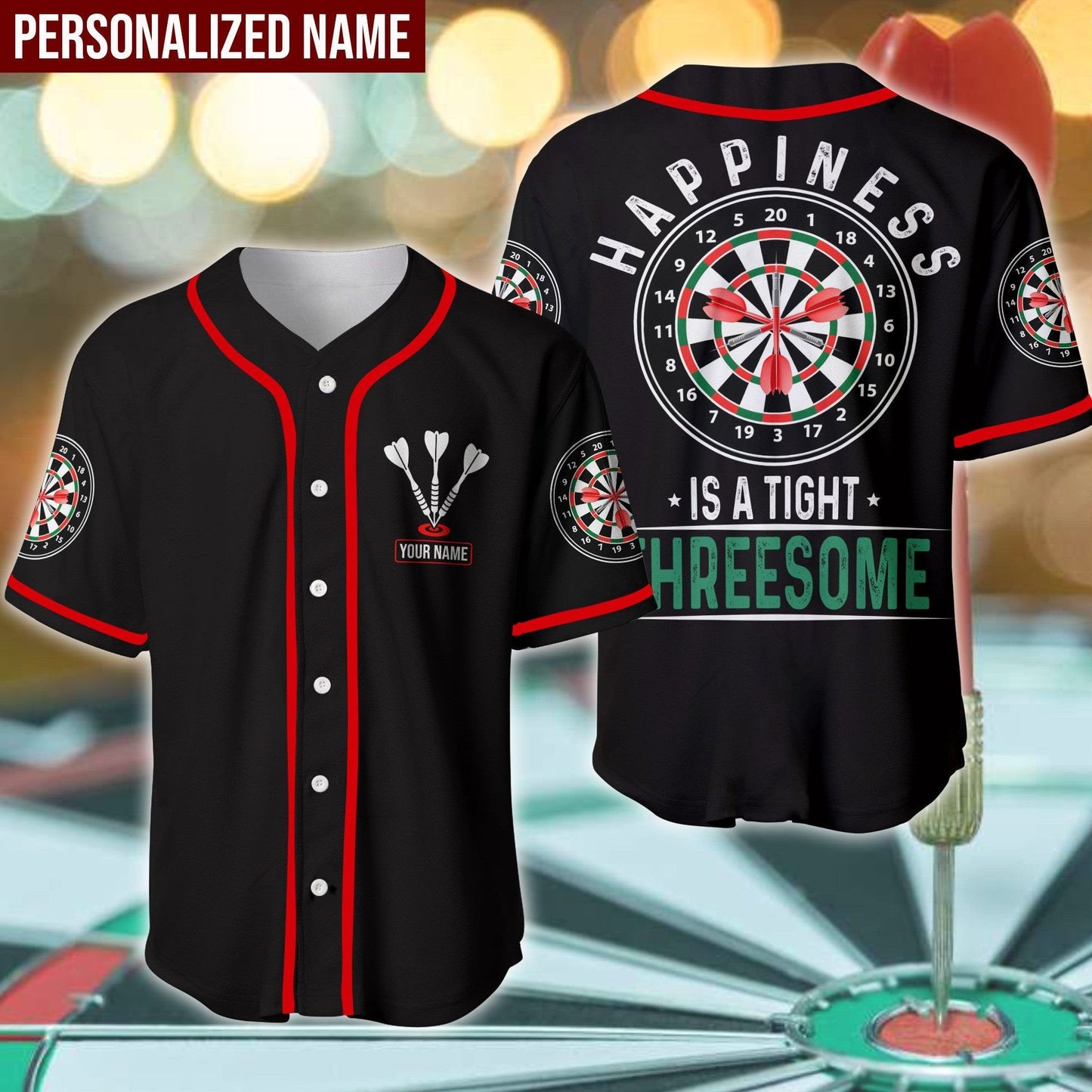 Darts Happiness Is A Tight Threesome Personalized Baseball Jersey, Idea Gift for Dart Player SO0007